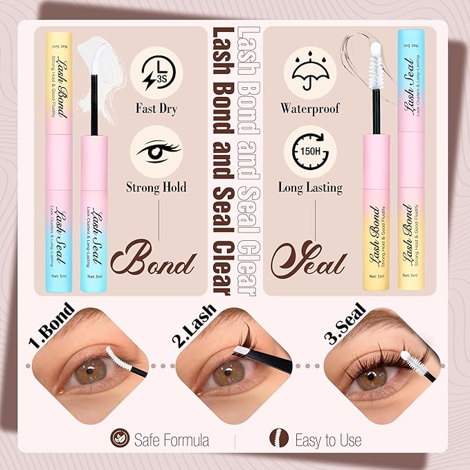 Manga Lash Clusters Kit Brown Eyelash Clusters Fairy Spiky Individual Lashes DIY Lash Extension Kit Dark Brown Lash Extension Clusters Clear Bond and Seal Waterproof and Tweezers (11-17MM, CC-Curly)