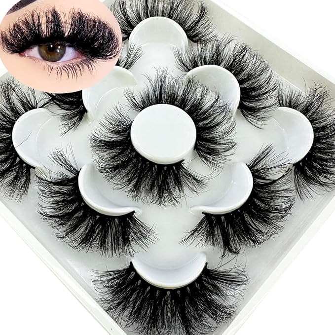 HBZGTLAD new 5 Pairs 25 mm 3d Mink Lashes Bulk Faux with Custom Natural Mink Lashes Pack Short Wholesales Natural False Eyelashes (XM550)