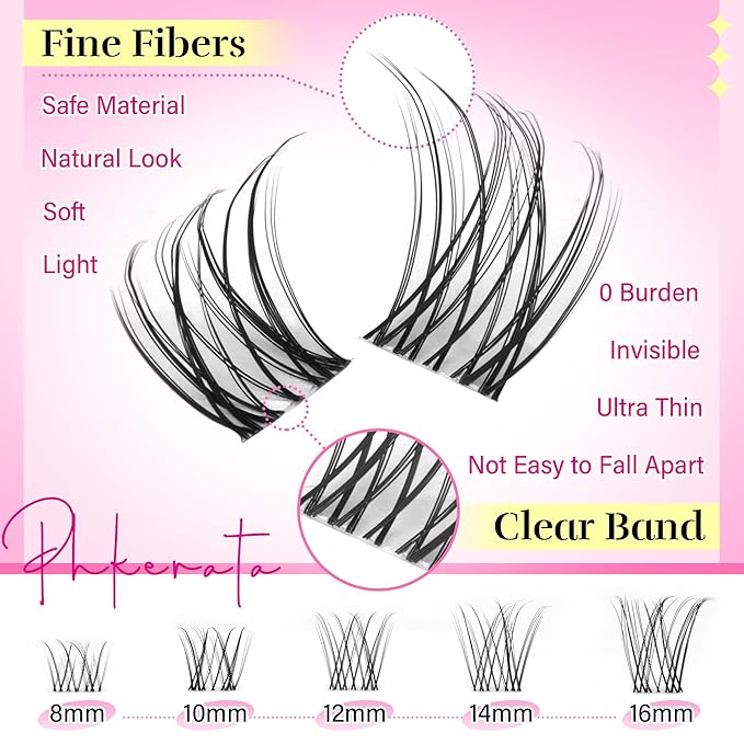 Natural Lash Clusters Invisible Band Eyelash Clusters Wispy Lashes Clusters 120 pcs C Curvature Cluster Eyelash Extensions DIY Thin Clear Band Individual Lashes at Home, 8-16mm