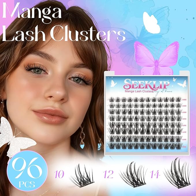 Manga Lash Clusters with Thin Band Spike Eyelash Clusters 10-14mm Mixed CC Curl Soft Lashes Cluster Fluffy Wispy Individual Lashes Cluster DIY Look Like Eyelash Extension (Comic)