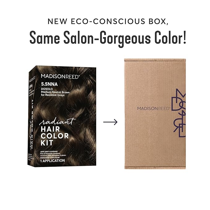 Madison Reed Radiant Hair Color Kit | 5.5NNN Dark Brown with Warm Golden Tones (Modena Brown) 100% Maximum Gray Hair Coverage | Permanent Hair Dye for Resistant Grays | PPD & Ammonia-Free | 1 Pack