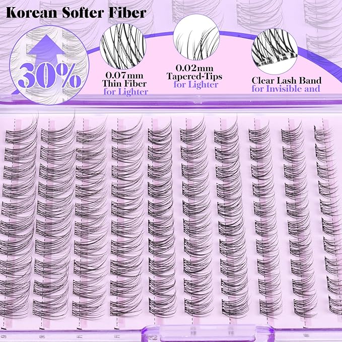Yawamica Natural Self Adhesive Lash Clusters 10-16mm Reusable Press On Lashes No Glue Needed Eyelash Clusters Invisible Clear Band Pre Glued Cluster Lashes for Effortless Salon Eyelash Extension Look