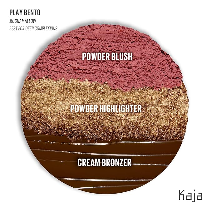 KAJA 3 Colors Palette - Play Bento_Mochamallow | Powder Blusher, Highlighter, Cream Bronzer, Creamy Application, with Mango Seed Butter, Powdery Finish, Easy Finger Application, Lightweight Formula