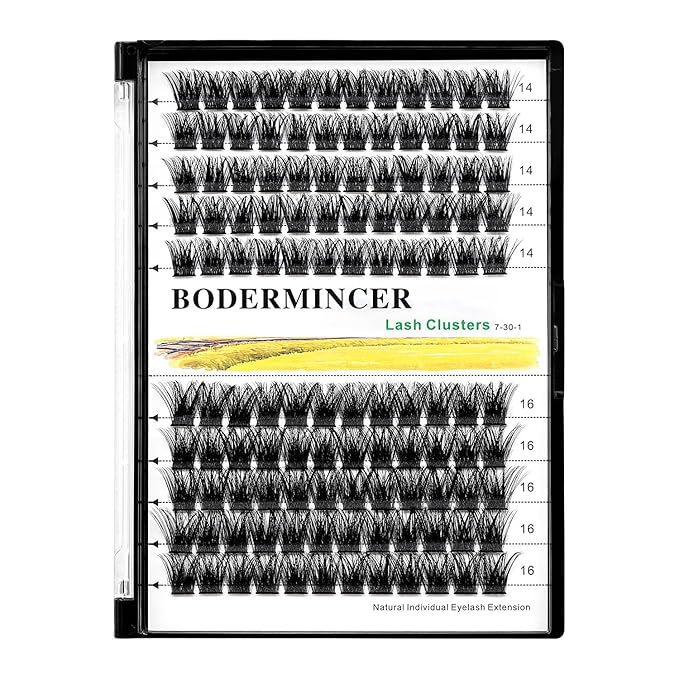 Bodermincer 120 Clusters 10mm+12mm/12mm+14mm Mixed Lash Cluster False Eyelash Individual Cluster EyeLashes Grafting Fake False Eyelashes Eyelash Extension (M01-Black-14mm)