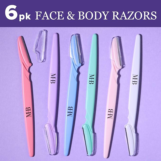 6pc Face Body Razors, Pack Premium Professional Disposable Dermaplaning Tool, Eyebrow Shaver, Smooth Skin Grooming Kit