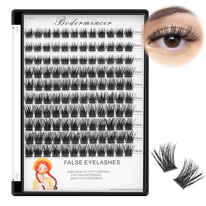 Bodermincer Lash Clusters D Curl Black/Brown/Colored Lashes 10-12-14/12-14-16/16-18-20mm Mixed Lash Clusters Kit For Beginner (M01# 10-12-14mm Mixed)