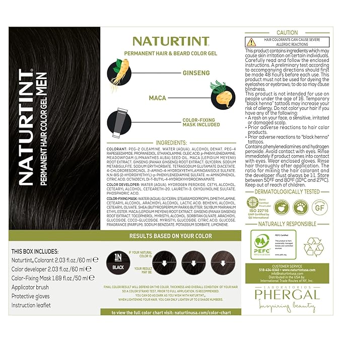Naturtint Mens Permanent Hair Color for Hair Beard and Mustache (1N Black)