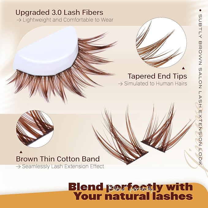 JIMIRE Brown Lash Clusters Kit Manga Lash Extension Kit Natural Look Dark Brown Eyelash Extension Kit 10-16MM CD-Curly Cluster Eyelash Extensions Kit with Lash Bond and Seal 110Pcs DIY at Home
