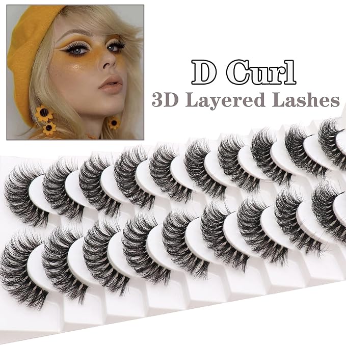 Veleasha Russian Strip Lashes with Clear Band Looks Like Eyelash Extensions D Curl Lash Strips 10 Pairs Pack (DT03)