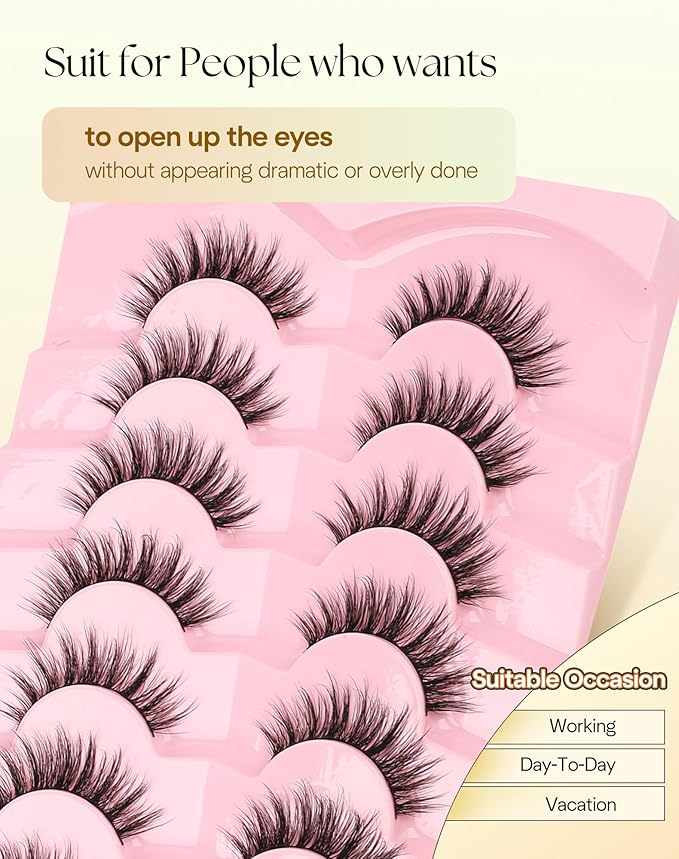 False Lashes 16MM Eyelashes Natural C Curl Lash Strips Fluffy Lashes with 0.1MM Thin Band 3D Volume Fake Eyelashes Pack ChirpyLuna 7 Pair