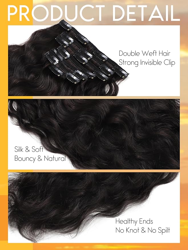 Caliee Curly Clip in Human Hair Extension 20Inch Natural Black Curly Clip in Extensions Natural Curly Real Remy Human Hair Extension for Black Women NW#1B Color 120g 7pcs with 17clips