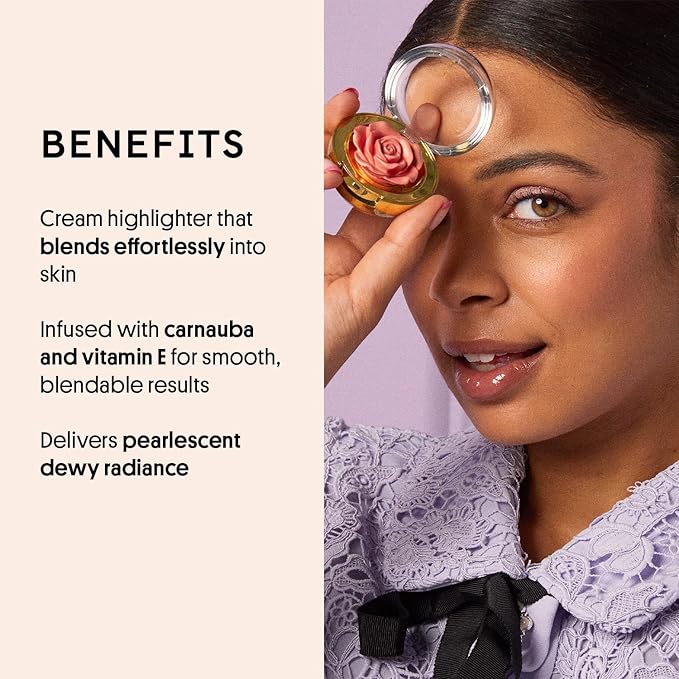 Winky Lux Cheeky Rose Cream Highlighter - Weightless Cream Makeup for Cheeks, Effortlessly Blendable, Skincare-Infused with Vitamin E, Light Gold, Brilliant