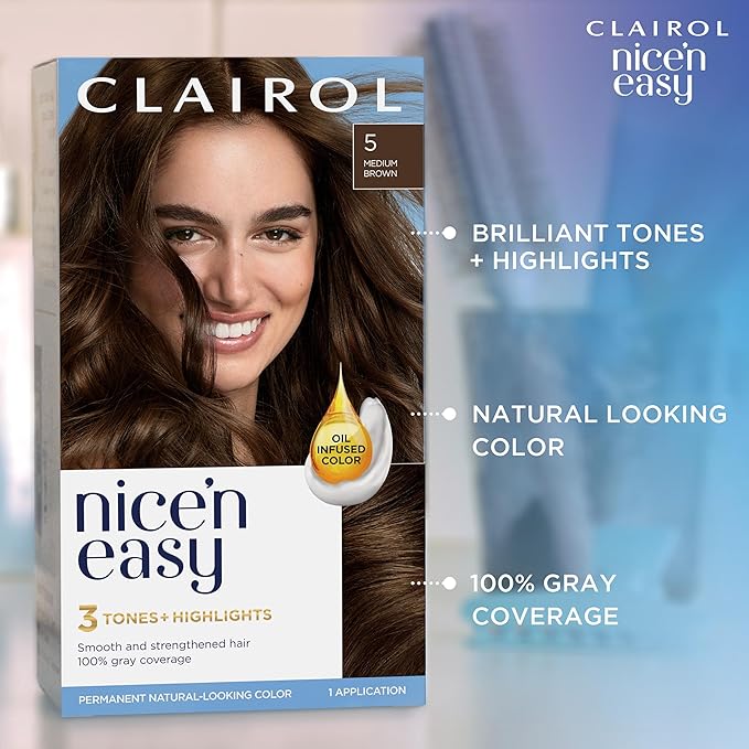 Clairol Nice'n Easy Permanent Hair Dye, 5RB Medium Reddish Brown Hair Color, Pack of 2