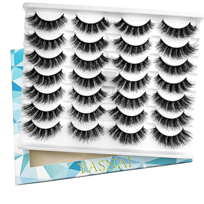 Yasnai Lashes Fluffy Thick False Eyelashes Faux Mink Lashes Fake lashes 14 Pairs Pack 9D Wispy Cat Eye Lashes