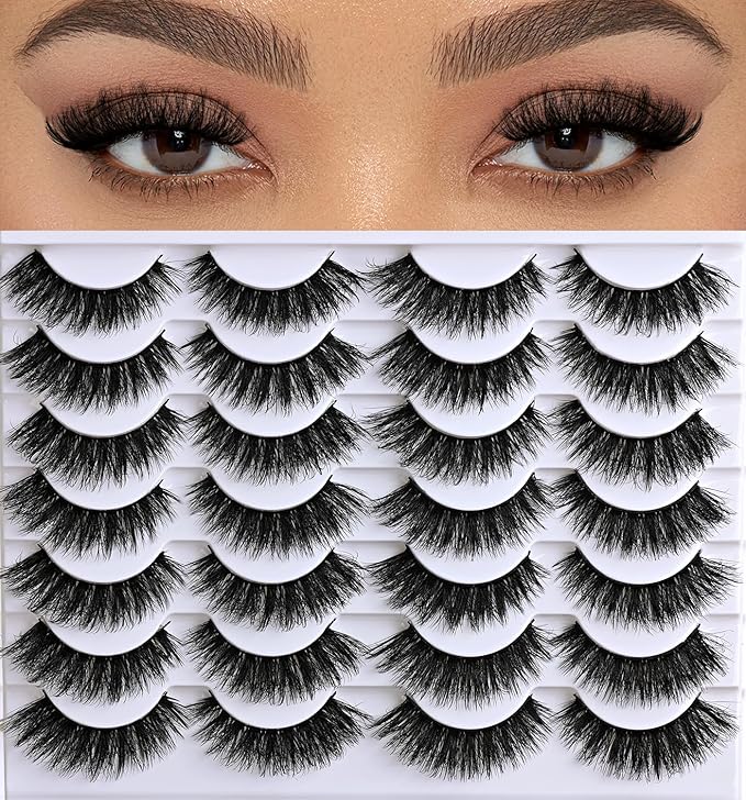 Lashes Volume Mink Eyelashes 14 Pairs Cateye Lash Strips Wispy Cat Eye Lashes Natural Look 10-15mm Short Thick Fluffy False Strip Eyelash Full Small Fake Lashes Pack Black Pestañas Postizas
