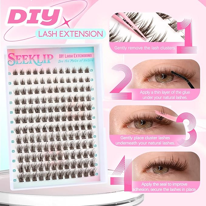 Lash Clusters Spiky Brown Manga Lash Clusters Looks Like Eyelash Extensions 144Pcs 8-16MM C Curl Doll Anime Cluser Lashes Thin Band Soft Doe Eyed Individual Lashes (Lavender-Brown)