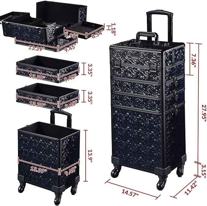 BYOOTIQUE Makeup Train Case Kit with Cube Case Cosmetic Organizer Mermaid Black