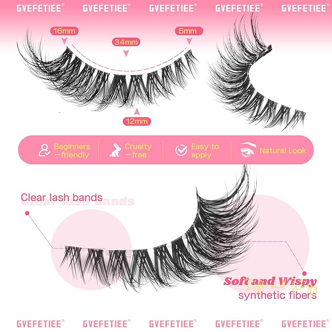 False Eyelashes Fox Eye 8 Pairs Pack 40D Natural Look Fluffy Wispy Cat Eye Lashes Soft Faux Mink Lashes Lightweight D-Curl Clear Band Eyealshes by GVEFETIEE