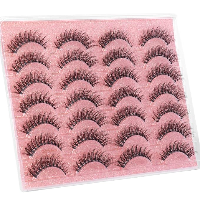 Kiromiro Lashes Wispy False Eyelashes Natural Look 14mm Clear Band Lashes Faux Mink Lashes Cat Eye Short Natural Fake Lashes Pack 14 Pairs