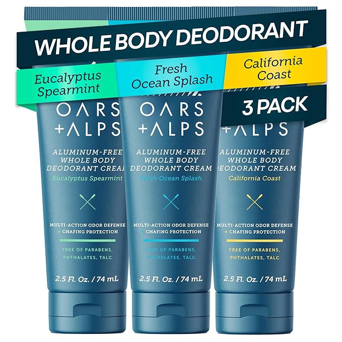 Oars + Alps Whole Body Deodorant for Men & Women, Aluminum Free & Natural Deodorant with Ylang Ylang, Citrus, Patchouli, Multi-Action Odor Defense, Long Lasting, Anti-Chafe, Variety 3 Psck, 2.5oz