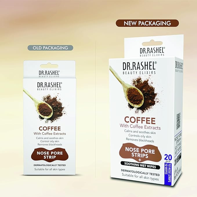 DR.RASHEL Coffee Nose Pore Strips For Pore Cleansing, Instant And Painless Blackheads Removal | Deep Purifying Blackhead Remover Strips for Nose | 20 PCS (10 Strips & 10 Wipes)