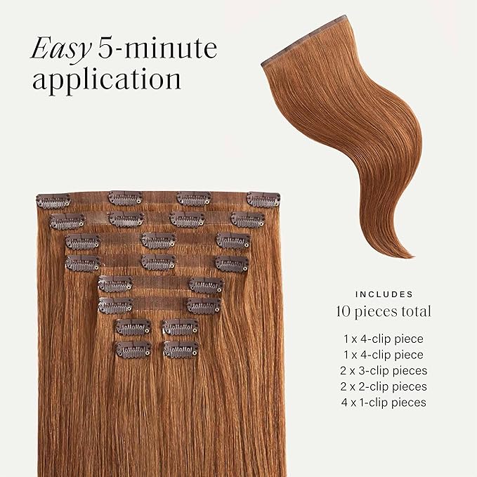Luxy 100% Remy Human Hair - Seamless Clip-In Hair Extensions - Multi-Dimensional Color for Natural Blending, Adds Volume & Length 180 grams 20" Natural Red Seamless