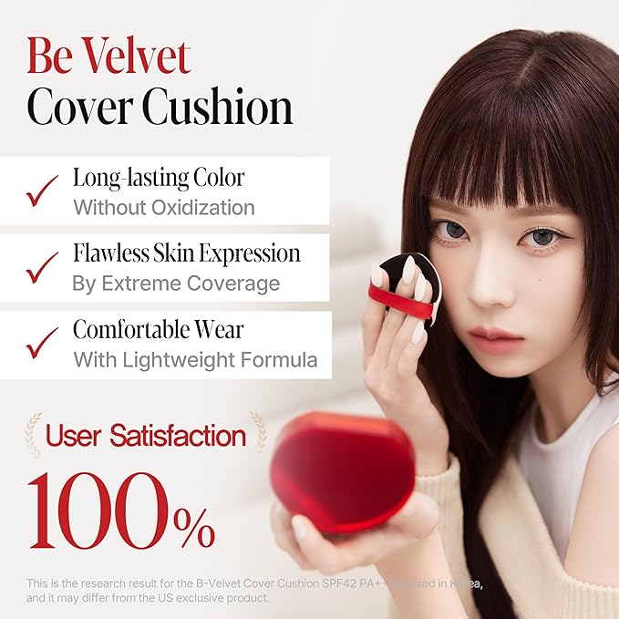 Espoir Be Velvet Cushion Foundation #34.5 Golden Olive | Quick and Easy Coverage with Long-lasting Color by Zero Oxidation, Velvety Smooth Finish & Lightweight Formula, Vegan, Korean Makeup, 0.46 oz