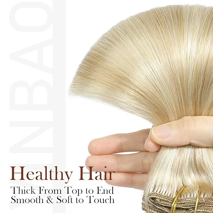 VINBAO Thick Clip in Extensions Real Human Hair, Balayage Golden Brown to Platinum Blonde, Clip in Human Hair Extensions, 20Inch 160g #27P60 7PCS Double Weft (#HC27P60,20'')