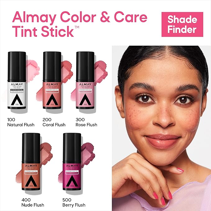 Almay Lip and Cheek Tint, Color & Care Tint Stick, Multi-Use Moisturizing Blush and Lip Color, Dewy Finish, Stocking Stuffer, 200 Coral Flush, 0.25 oz