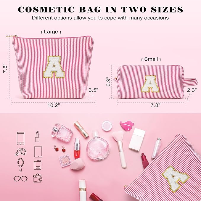 Sister Birthday Gifts for Girls - Travel Makeup Bag, Big Sister Gifts for Girls 6-12 Year Old Girl Gift Teen Girl Gifts Trendy Stuff, Cute Stuff Initial Makeup Bags Set, Pink Letter S