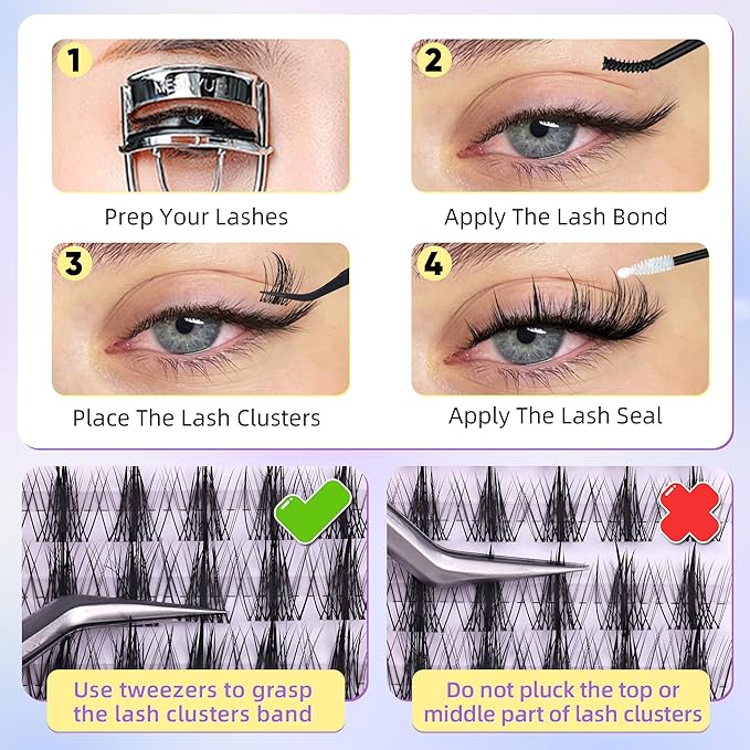 ALICE Manga Lash Clusters Kit Natural Wispy Cluster Eyelash Extension Kit Anime Lash Extension Kit 162pcs Clear Band C-Curly 10-16mm Eyelash Clusters Kit with Lash Glue Bond and Seal