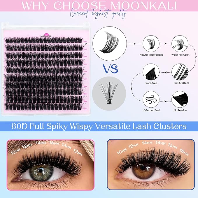 Lash Clusters Kit Faux Mink Eyelash Clusters D Curly Wispy Waterproof Cluster Eyelash Extensions With Lash Glue Bond and Seal and Eyelash Tweezers Luxury 80D Individual Cluster Lashes Kit