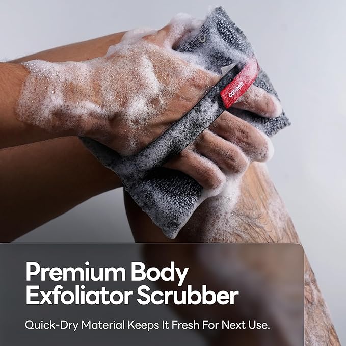 Exfoliating Body Scrubber, Large Bath and Body Scrub Buffer, Dual Texture Body Exfoliator for Remove Dead Skin, Soft and Rough Lightweight Square Sponge for Shower (2 Pack)