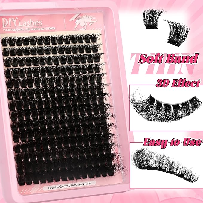 D Curl Lash Clusters Extensions 280 Pcs Individual Eye lash Clusters 120D Cluster Eyelash Lashes Wispy Clusters Lashes Makeup at Home - DIY Lash Extension Kit for Self Application (10-20MM) Mix