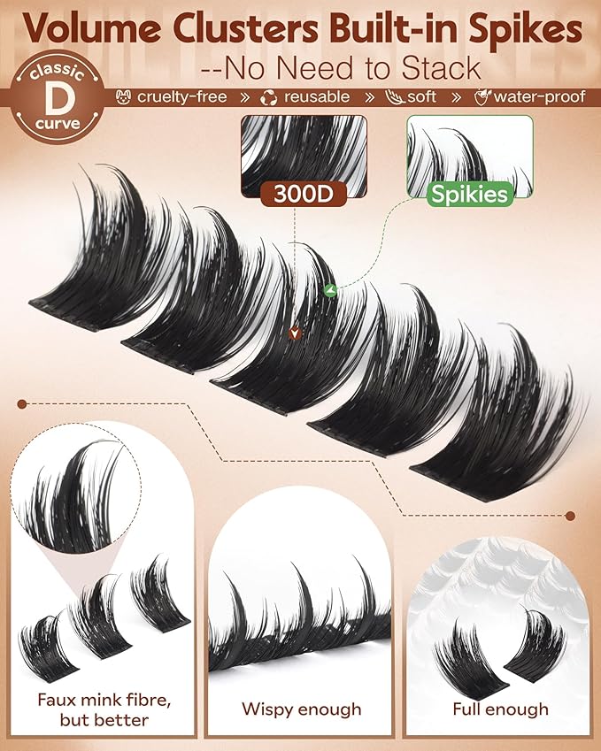 Volume Manga Lash Clusters with Spikes 300D Waterproof Fairy Eyelashes Clusters Bottom Lashes Clusters Wispy Anime Cluster Eyelash Extensions D Curl Full Eye Lash Extension