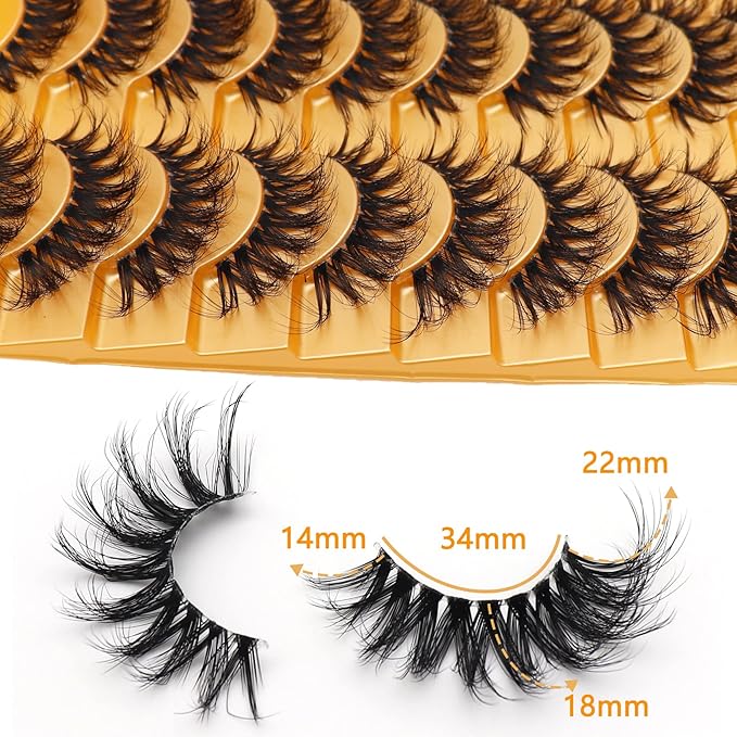 Veleasha Russian Strip Lashes with Clear Band Looks Like Eyelash Extensions D Curl Lash Strips 10 Pairs Pack (DT16)