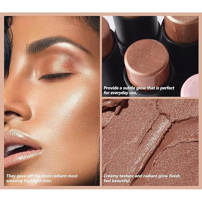 2 Colors Highlighter Stick, Face Highlighter Palette, High Glossy Face Illuminator Palette, Narutal Glow Finish,Face Shaping & Contouring Stick, Lasting Sparkling Highlighter Makeup