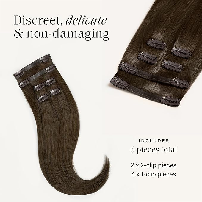 Luxy 100% Remy Human Hair Extensions for Thin Hair Thinning Hair Fill-Ins – 6 Seamless Wefts Multi-Dimensional Color Blend - Natural-Looking Volume & Coverage 95 grams 20" Medium Natural Brown