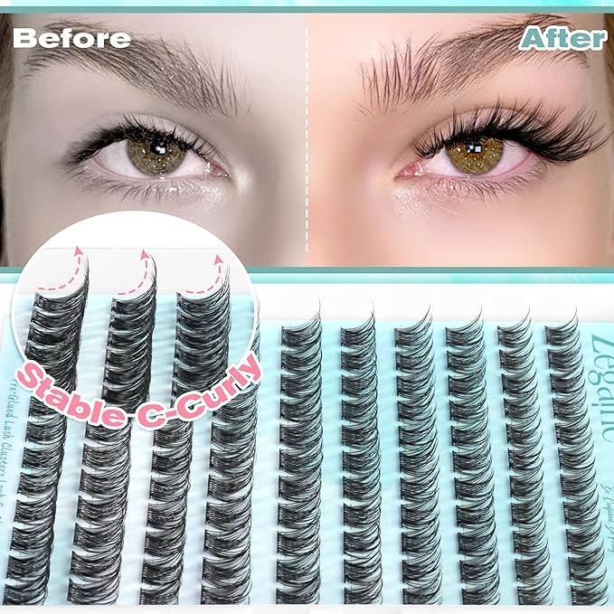 Wispy Self Adhesive Eyelashes Natural Self Adhesive Lash Clusters D-Curly Pre Glued Eyelash Extensions Reusable Wispy Cluster Lashes No Glue Needed Individual Lashes Natural Look 10-16MM by Zegaine