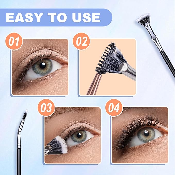 2PCS Mascara Fan Eye Lash Brush, Folding Angle Scalloped Lash Separator Tool, Fan Shaped Eyebrow Brush, Soft Eyelash Comb Separator for Upper Lower Eye Lash Makeup
