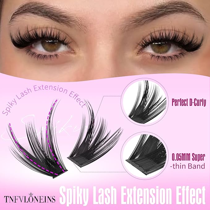 TNFVLONEINS Lash Clusters with Bottom Lashes Spiky Cluster Eyelash Extensions Wispy Eyelash Clusters DIY Individual Lashes with Spikes DIY Manga Lash Extension
