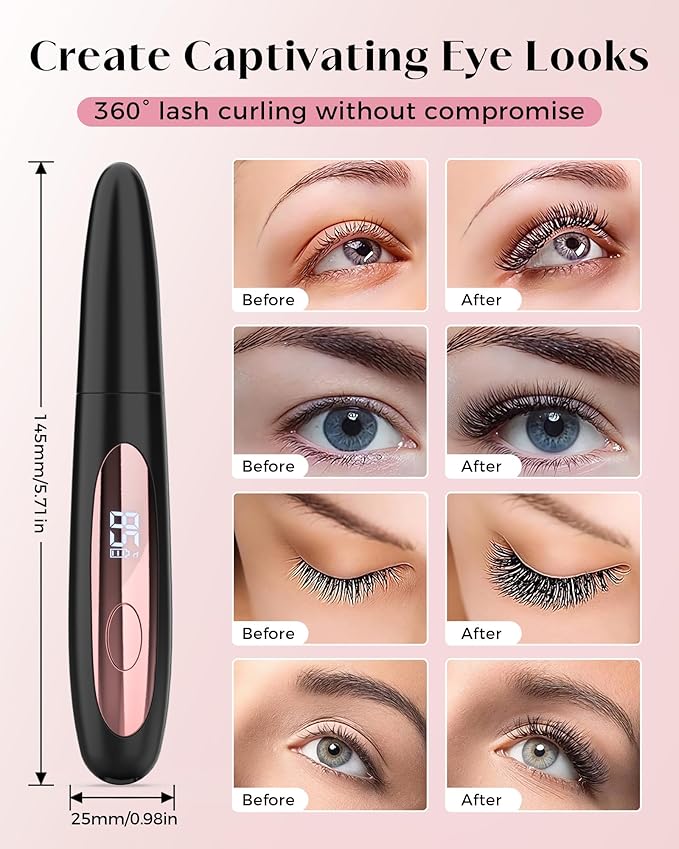 Heated Eyelash Curler for Women, 10s Fast Heating, 3 Heat Settings (113°F-185°F), Rechargeable Electric LASH-Lift Heated Lash Curler, Travel-Friendly Makeup Tool Gift