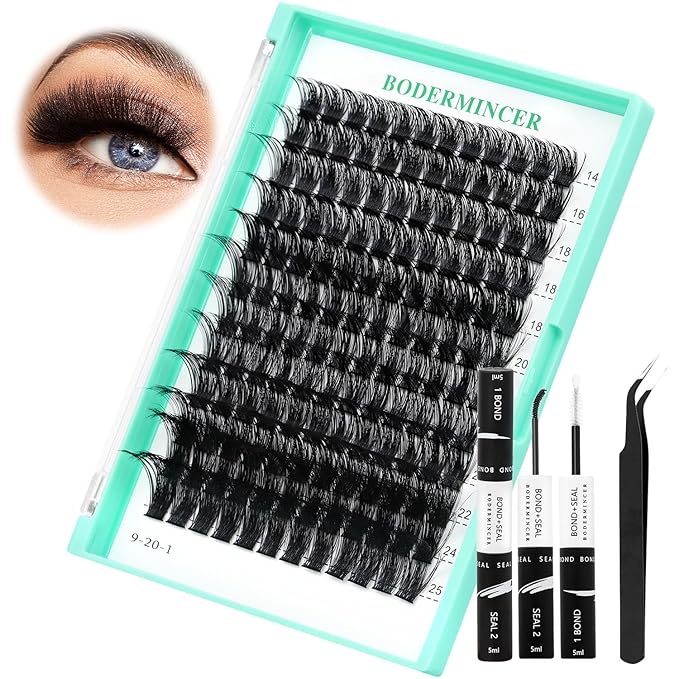 Bodermincer Lash Clusters D Curl Black/Brown/Colored Lashes 10-12-14/12-14-16/16-18-20mm Mixed Lash Clusters Kit For Beginner (M01# 14-25mm Mixed Kit)