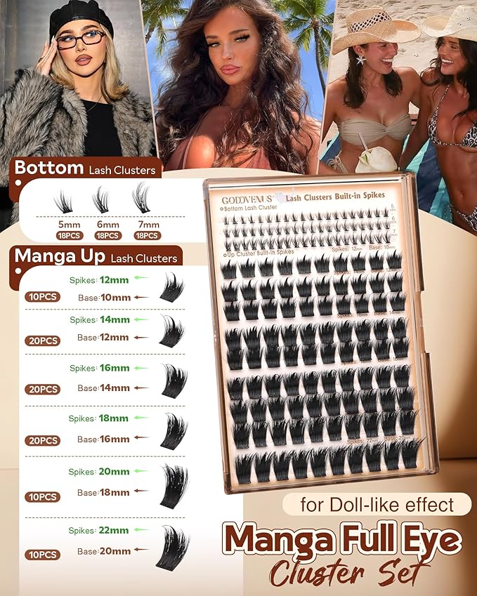 Volume Manga Lash Clusters with Spikes 300D Fairy Wispy Eyelashes Clusters Bottom Lashes Clusters Waterproof Anime Cluster Eyelash Extensions D Curl Full Eye Lash Extension