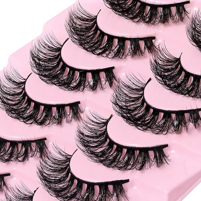 Ahrikiss Russian Strip Lashes That Look Like Extensions D Curl Fluffy False Eyelashes 10 Pairs Wispy Natural Fake Lashes Pack Fluffy 3D Volume Fake Lashes (D02)