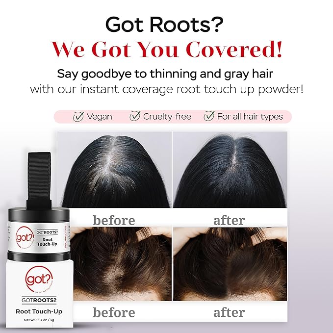 Got? Roots - Temporary Thinning & Gray Hair Cover Up with Pigment Infused Binding Powder for Auburn Hair - Root Touch Up, Brow Filler & Hairline Enhancer - 0.14 OZ Tub