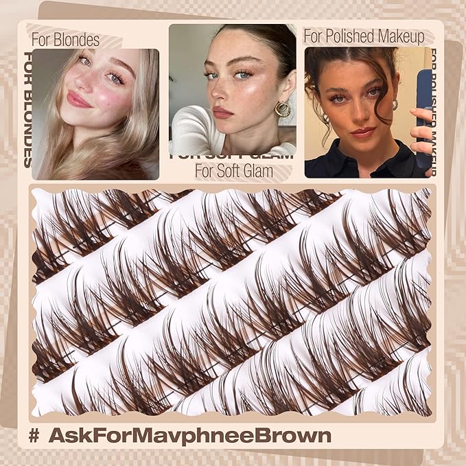 Mavphnee Brown Lash Clusters Wispy Eyelash Extensions Natural Individual Lashes Extension Dark Brown Cluster Lashes 8-16MM Fairy Eyelash Clusters Spiky C-Curly DIY Lash at Home for Everyday Wear
