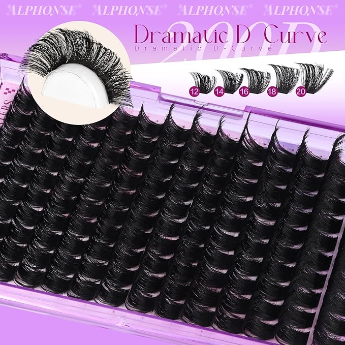 Lash Clusters Volume Eyelash Clusters 12-20mm Wispy Individual Lashes 200D Thick Lashes Clusters Mega Cluster Eyelash Extensions D-Curly Cluster Lashes 140pcs Lash Extension DIY at Home by ALPHONSE