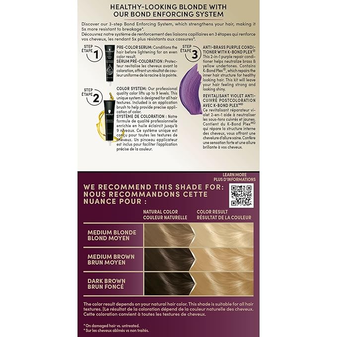 Schwarzkopf Keratin Blonde Hair Dye Platinum Blonde 001, Ultra Lightening Kit, 1 Application - Hair Bleach Enriched with Keratin, Lightens up to 9 Levels and Protects Hair from Breakage (Pack of 2)