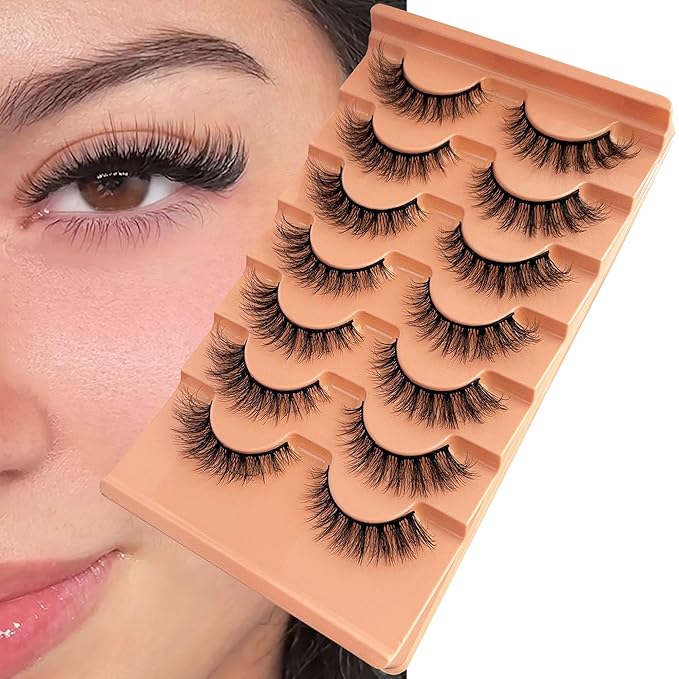 Cat Eye Lashes NINGLASH Wispy Lashes False Eyelashes Natural Look Fake Eyelash 15mm Faux 3D Mink Lashes Strips 7 Pairs Fluffy Lash Pack
